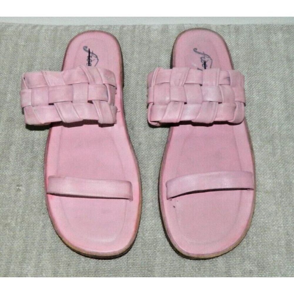 Free People Sandals Size 10 Leather Women’s Woven River Pink Slide